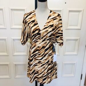 Leith Animal Print V- Neck Dress, Size Small